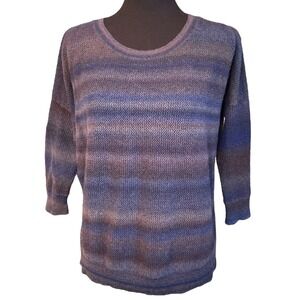 Autumn Cashmere 3/4 Sleeve Spacedye Mesh Sweater, Small, Multicolor Navy Stripe